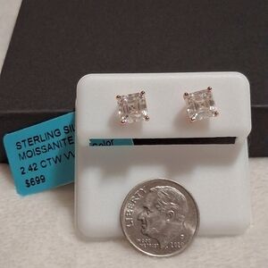 Rose Gold Over 925 SS Moissanite Princess Cut Diamond Pushback Earrings